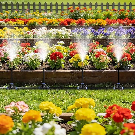 100ft Drip Irrigation System Automatic Garden Watering System with 25 Adjustable Sprinkler Nozzles Irrigation Hose Kit for Yard Lawn Plants Atomizing System