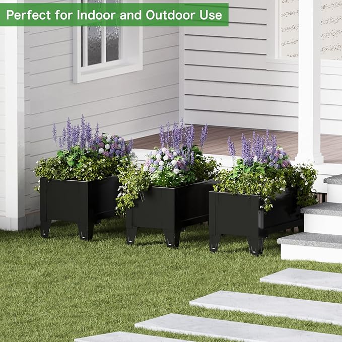 Elevated Metal Planter Box Stand Heavy Duty Raised Garden Bed for Vegetables Flowers Herbs Indoor Outdoor Use Charcoal