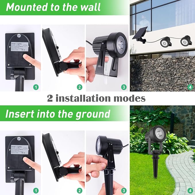 T-SUNUS Solar Spot Lights Outdoor IP65 Waterproof White 6000K Landscape Spotlights 9.8ft Cable Separate Panel Auto Dusk to Dawn Dimmable for Flag Yard Garden Patio Driveway Pathway Garage