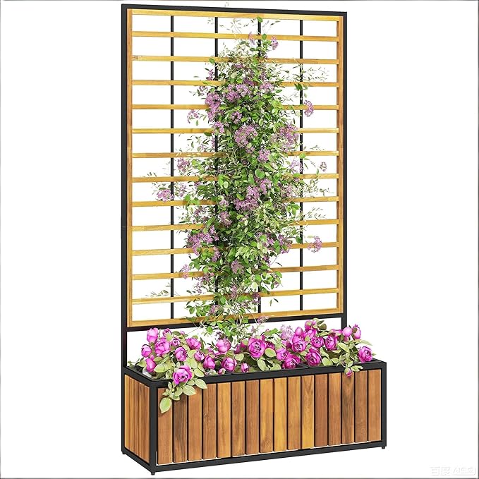 Wooden Raised Garden Bed with Trellis