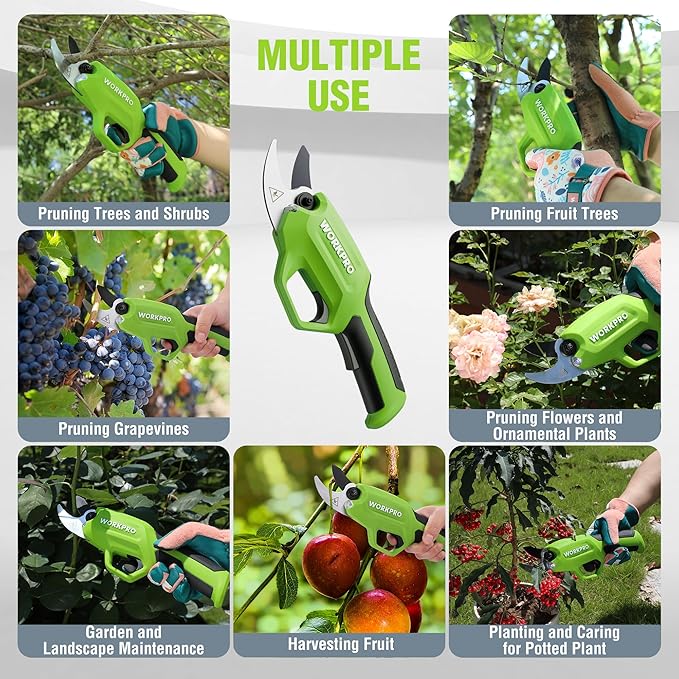 WORKPRO 7.2V Electric Pruning Shears Battery Powered Pruning Shears Cordless Tree Pruner 0.8 Inch Cutting Diameter Branch Cutter Gardening Scissors with Rechargeable Battery
