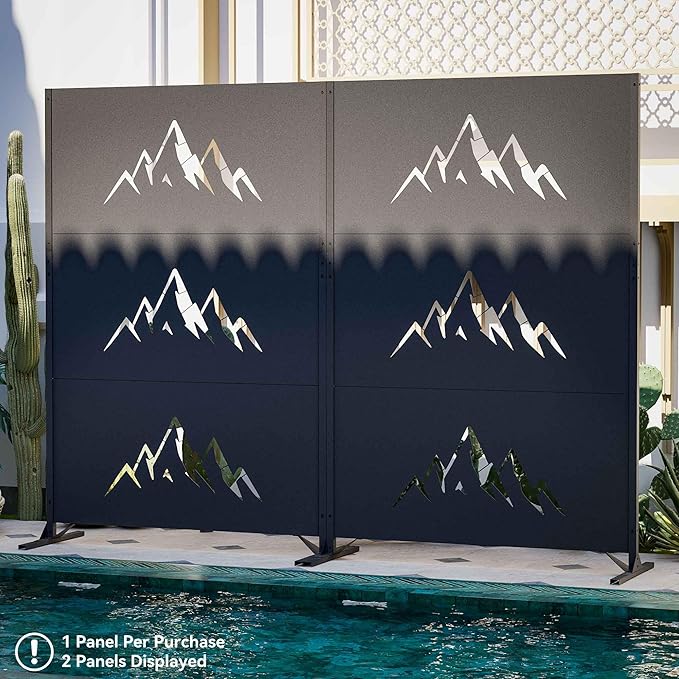 Modern Shade 4x6 FT Metal Privacy Screen with Artistic Modular Designs Decorative Patio Privacy Fence &amp Garden Divider Freestanding Outdoor Metal Fence Panel Weather-Resistant (Summit Horizon)