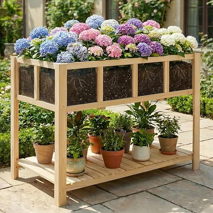 Raised Garden Bed with Legs Large-Capacity Wood Outdoor Elevated Reinforced Planter w/Bed Liner Durable Deep Raised Garden Bed for Gardening/Backyard/Patio/Balconyfor Herbs Flowers Vegetables
