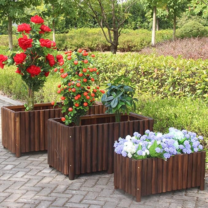 Garden Bed Wooden Planter Garden Boxes Outdoor Deep Root Planter Raised Bed for Vegetables Flowers Herbs