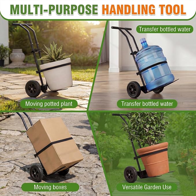 Adjustable Plant Caddy with Wheels Heavy Duty Plant Dolly Cart w/Grab Arm and Strap Dual Protection Garden Potted Plant Mover Dolly for Planter Flower Pots Indoor Outdoor Supports 175lbs Black