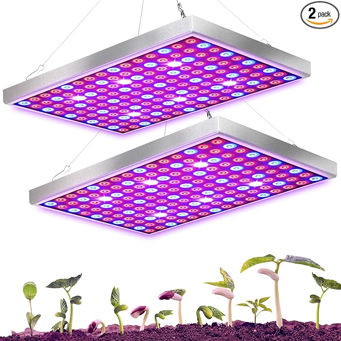 Diboys LED Grow Light for Indoor Plants 45W Plant Lights Full Spectrum Panel Grow Light for Seedlings Succulents Micro Greens Vegetable and Flower 2 Pack