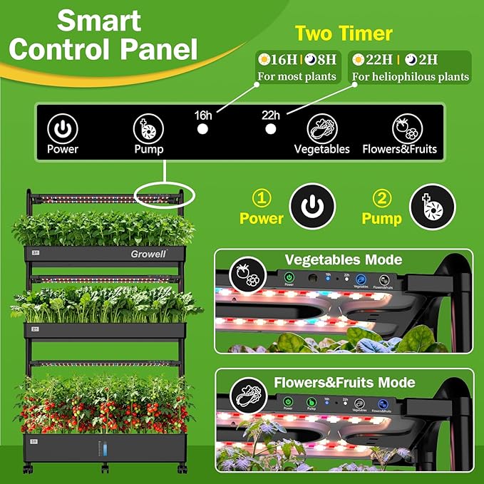 Large Hydroponics Growing System Kit 90 Pods Vertical Indoor Herb Garden Kit with 2 Light Modes &amp Auto Circulating Water System 40L Movable Indoor Gardening System for Herb Vegetable Fruit
