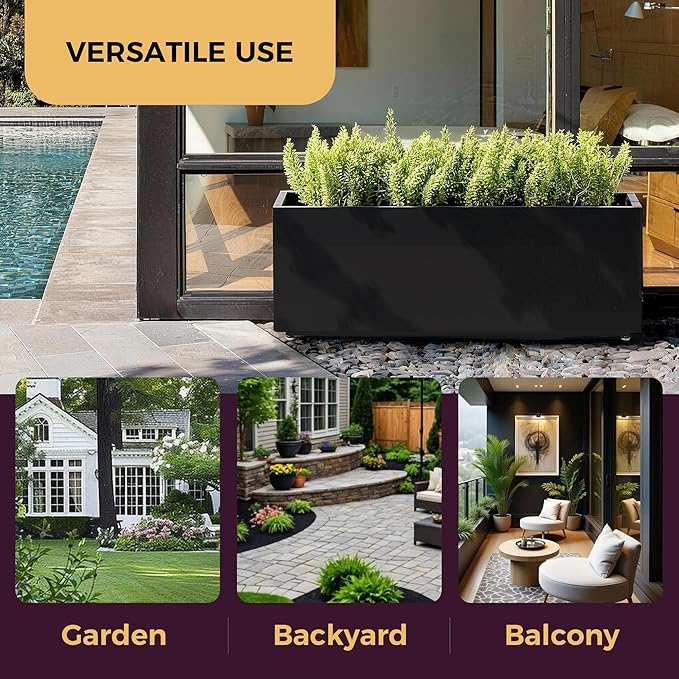 40Wx12Dx16H Metal Planter Raised Garden Bed Rectangular Planter Box for Outdoor Plants Vegetables &amp Vines Features Drainage Holes &amp Adjustable Feet Easy Assembly Black