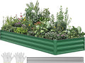 YITAHOME 144x48x12 in Galvanized Raised Garden Bed Kit Large Metal Planter Box with Gloves Safety Rubber &amp Support Rod Outdoor Flower Bed for Plants Vegetables Green