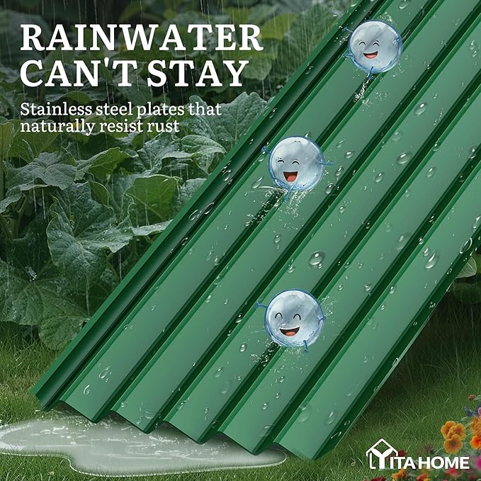 YITAHOME 8x4x1.5 ft Galvanized Raised Garden Bed Kit Large Metal Planter Box with Gloves Safety Rubber &amp Support Rod Outdoor Flower Bed for Plants Vegetables Green