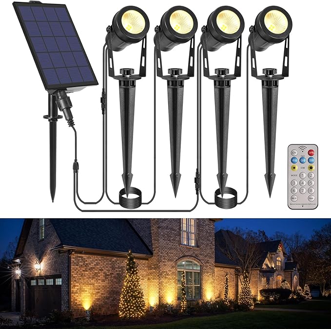 B-right Solar Spot Lights Outdoor 8 Modes IP65 Waterproof Solar Powered Garden Spotlights 4-in-1 Landscape Lighting Auto On/Off with Remote + 2 * 6.56ft Extension Cable IP65 Waterproof Extension Cord