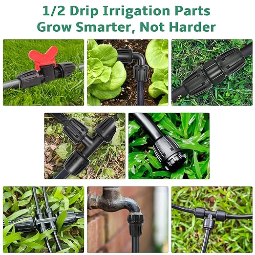 240FT Drip Irrigation System for Garden 2025 NEW Drip Irrigation Parts Automatic Garden Watering System with 1/2 1/4 Irrigation Tubing Quick-Connect 1/4 inch Fittings3 Types of Drip Emitters