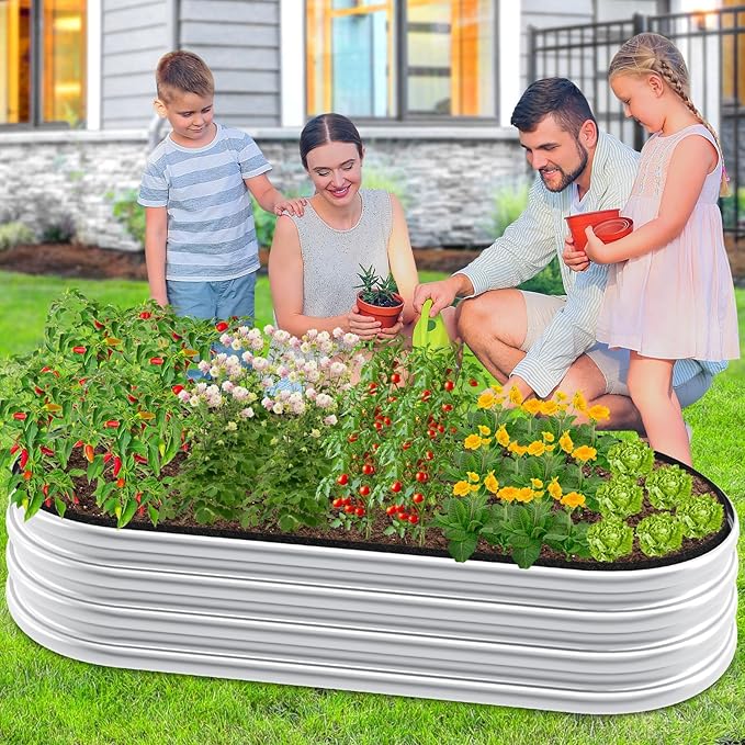 2mm Thick Fabric Garden Grow Bed Bags 4x2x1 Ft Liners Designed For Outdoor Metal Raised Garden Beds 60 Gallon Capacity Oval Large Vegetable Growing Boxes
