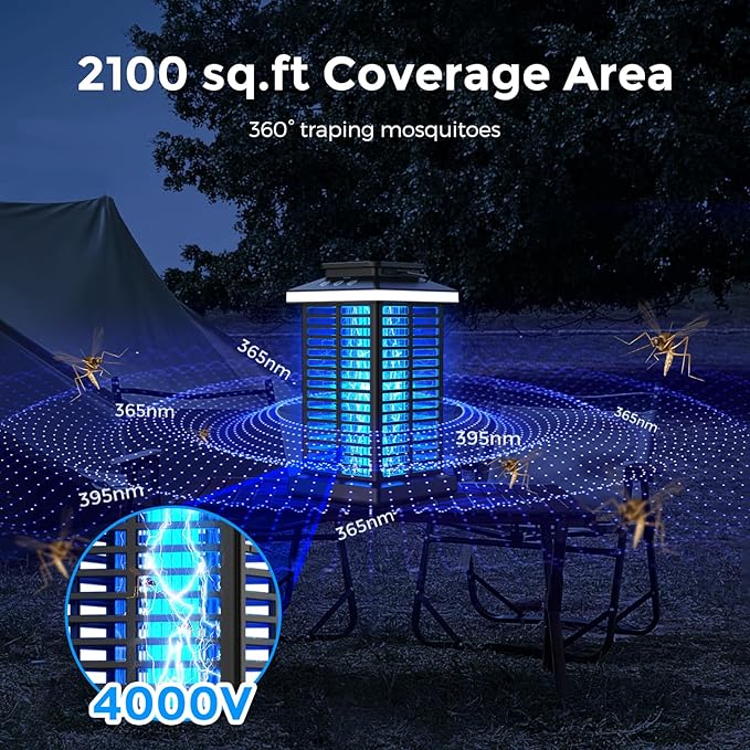 Bug Zapper Outdoor Mosquito Zapper 2 in 1 Portable &amp Rechargeable Bug Zapper Outdoor with 5000mAh Battery &amp LED Night Light 4000V Electric Fly Zapper for OutsidePatioBackyardGarden