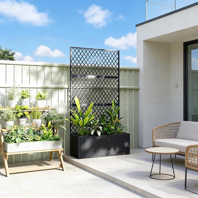 Privacy Planter Screen Metal Raised Garden Bed That Hides &amp Beautifies - Dual-Purpose Outdoor Divider for Patio Poolside or Yard Grows Vines for Natural Privacy &amp Greenery
