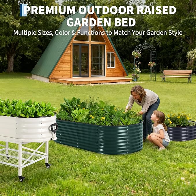 Galvanized Raised Garden Bed Steel Planter Boxes with Cover Zippered Screen Doors Open Base for Vegetables Flowers Easy Assembly