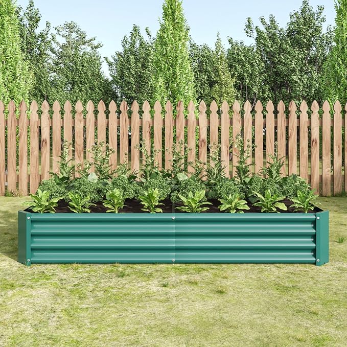 7.6x3.7x0.98FT Metal Raised Bed for Outdoor Flower Planters Vegetables Herb Galvanized Raised Garden Bed Kit Rectangular Large Metal Deep Root Planters with An Open Bottom (Green with 6x3x1ft)