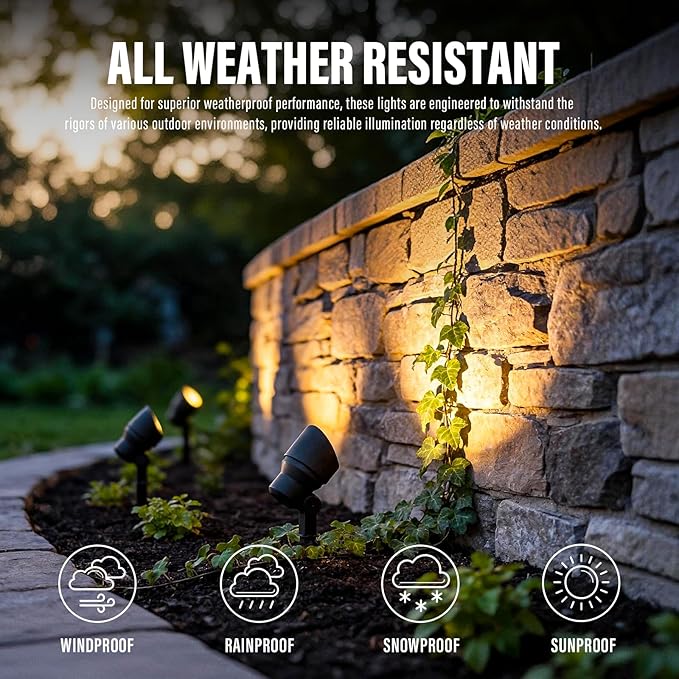 VENUS MANUFACTURING Landscape Lighting Low Voltage Landscape Spotlight Kits 20W Halogen Outdoor 145 Lumen Black Waterproof Flood Lights 12V 2800K Warm White Metal Tree Lights for Garden &amp Yard 6Pa