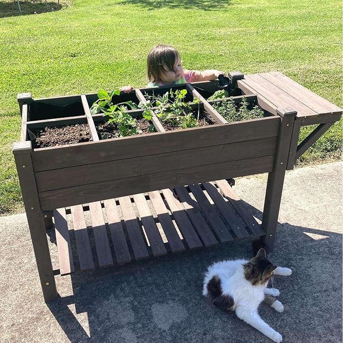 GUTINNEEN Raised Garden Bed Mobile Outdoor Planter Box with Legs for Vegetables Flower Herb Large Storage Garden Box on Wheels