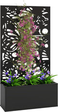 Outsunny Metal Raised Garden Bed with Trellis for Climbing Plants Freestanding or Wall Mounted Flower Bed with Privacy Panel Butterfly Cut-Out Outdoor Planter Box for Garden Patio Balcony