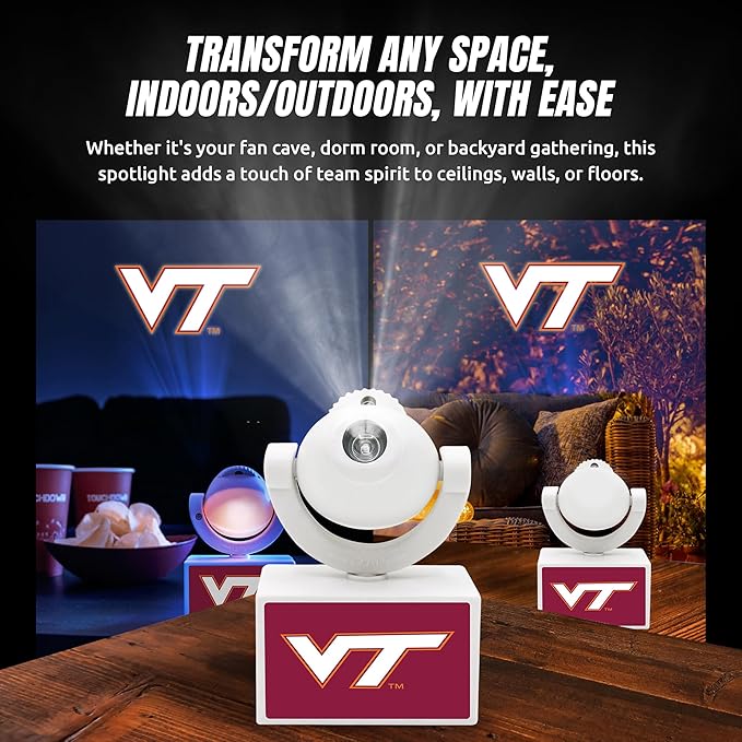 Sporticulture NCAA American Football VT Hokies - Adjustable Led Mini Spotlight Projector with 6 Team Logo Designs - Portable &amp Rechargeable Spotlight - Battery-Operated - 4.375” x 3.125”