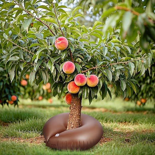 TezhiIe 2 Pack 25 Gallon Tree Watering Bags Brown Reusable PVC Watering Donuts for Trees Deep Root &amp Low-Profile Slow Release Watering Ring Bag for Newly Planted Multi-Trunk or Evergreen Tree