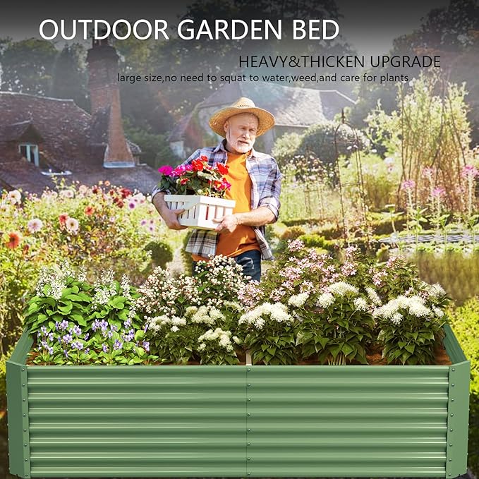 FRIZIONE 8FT(L)×4FT(W)×2FT(H) Raised Garden Bed Outdoor for Flower Garden Planter Box for Vegetable Raised Garden Beds for Herb Succulent Light Green