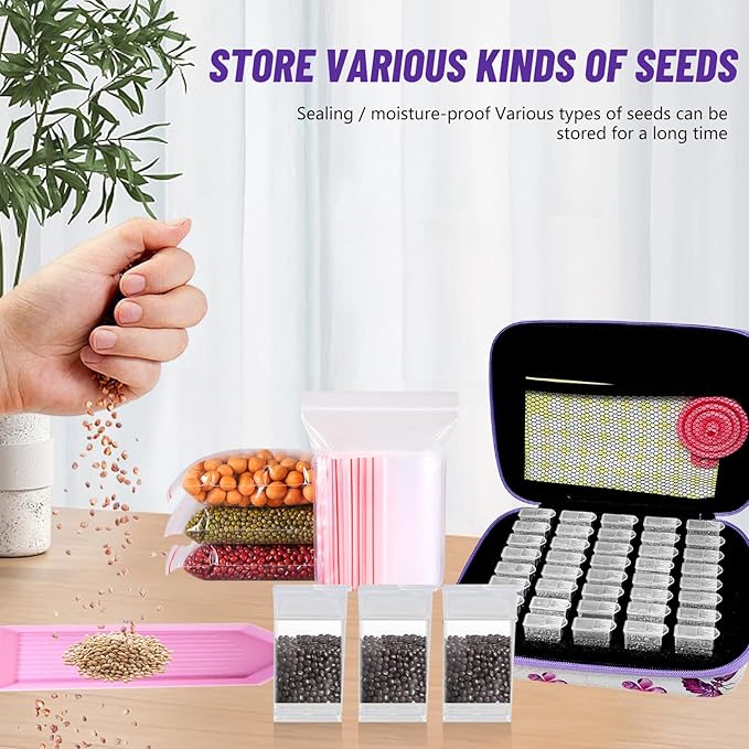 40 Slots Seed Storage Organizer Seed Organizer with 40 Label Stickers 20 Clear Storage Bags Seed Storage Container for Flower Vegetable Plants Garden Seeds Saving (40 Slots)
