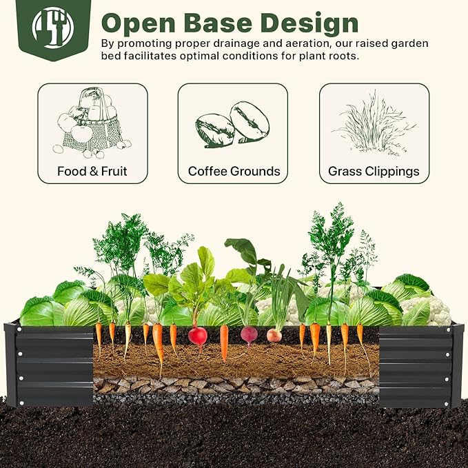 DTIG Galvanized Raised Garden Bed with Trellis 6×3×1 FT 2 Pack Outdoor Garden Bed Upgraded 4×3 Support Black