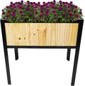 Sunnydaze Steel-Framed Acacia Wood Raised Garden Bed with Legs - 30.75-Inch H - Removable Planter Bag - Natural
