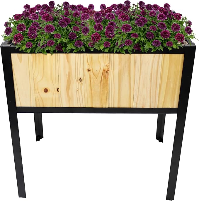 Sunnydaze Steel-Framed Acacia Wood Raised Garden Bed with Legs - 30.75-Inch H - Removable Planter Bag - Natural