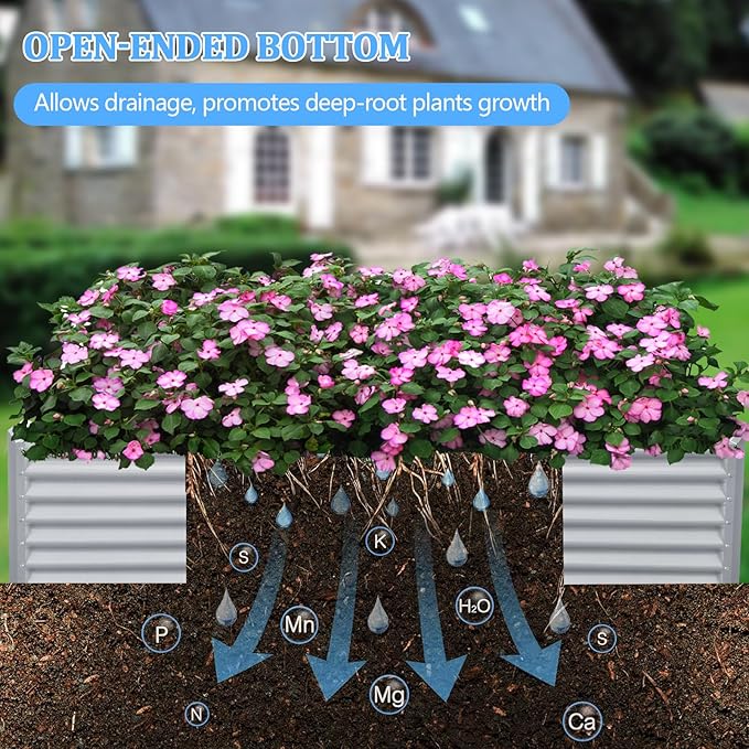 8x4x2ft Galvanized Raised Garden Bed Planting Bed Kit Galvanized Planter Raised Garden Boxes Outdoor Large Metal Raised Garden Beds for Vegetables