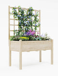 Raised Garden Bed with Trellis 46x23x65 Elevated Planter Box with Legs Outdoor Wood Standing Planter with Bed Liner for Patio Balcony Backyard Climbing Plants Flowers Vegetables &amp Herbs