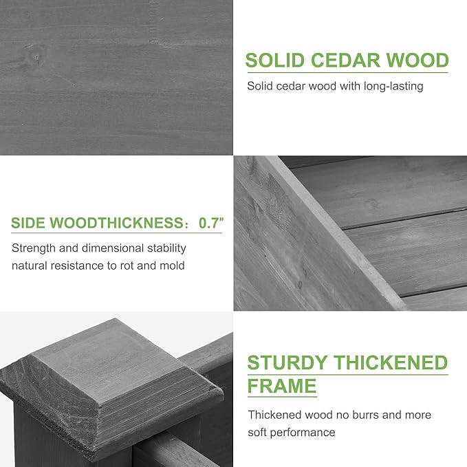 Raised Garden Beds Outdoor with Legs for Gardening 48 Wooden Raised Elevated Planter Garden Box Stand with Liner Standing Growing Bed for Patio Balcony 380lbs Capacity Grey