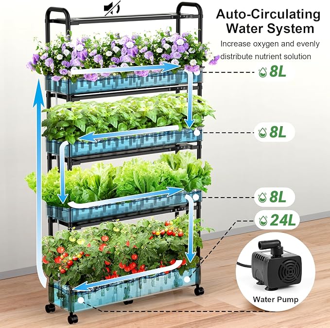 Large Hydroponics Growing System Kit 120 Pods Vertical Hydroponic Garden with 2 Light Modes Grow Light Auto Circulating Water System 48L Indoor Gardening System for Herb Vegetable Fruit