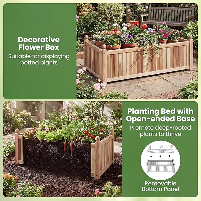 Wood Raised Garden Bed Rectangular Planter Box with Liner &amp Drainage Easy Assembly for Growing Vegetable Flower Herb Fruit Outdoor Planting Bed for Backyard Garden (1 44” x 23” x 16”)