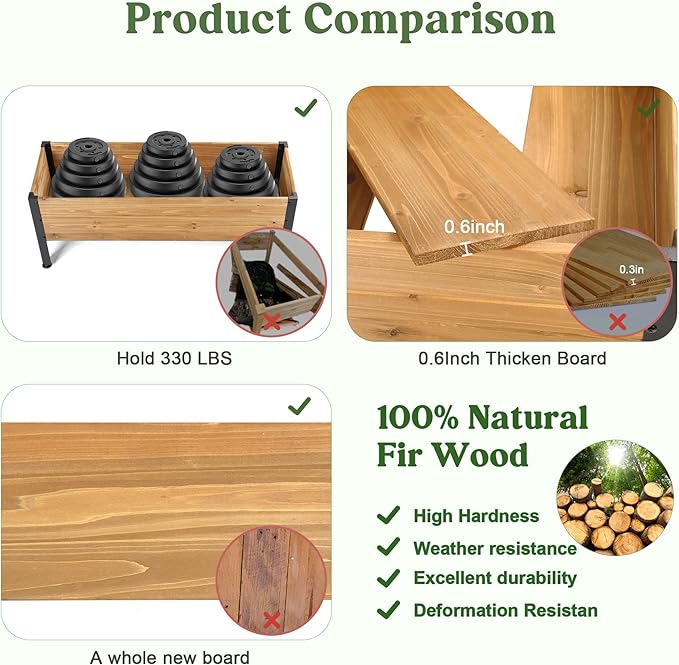 Wooden Rectangular Flower Box with Short Iron Legs Planting Bed for Flowers and Vegetables Suitable for Garden and Balcony. Dimensions: 27.56 * 13.9 * 12.5 inches