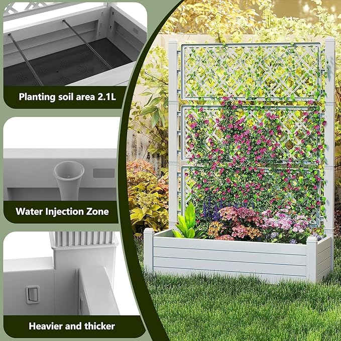 Raised Garden Bed with Trellis for Climbing Plants Outdoor Planter Box with Drainage Eco-Friendly Material for Patio Balcony Yard Dust-Resistant (Ashen43.43 * 18.27 * 59.29)