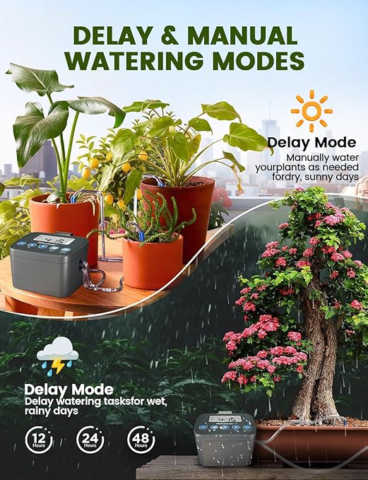 Automatic Watering System for Potted Plants Drip Irrigation Kit System Plant Self Watering Devices for Office Patio Greenhouse GrowTent with Programmable Water Timer