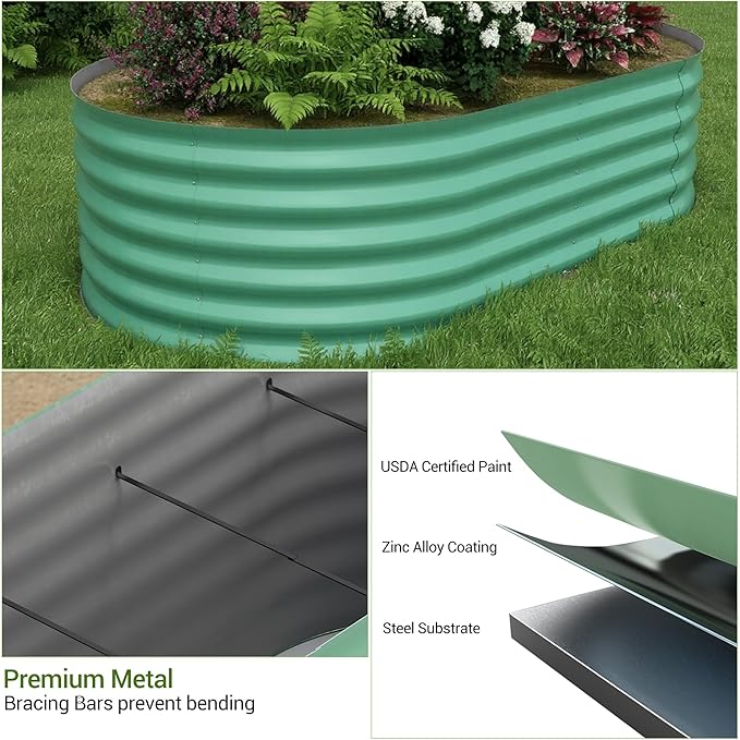 Galvanized Raised Garden Bed – 8x4x1.5 ft Metal Planter Box for Vegetables &amp Flowers Rust-Resistant Outdoor Gardening Easy Assembly Garden Box (Green)