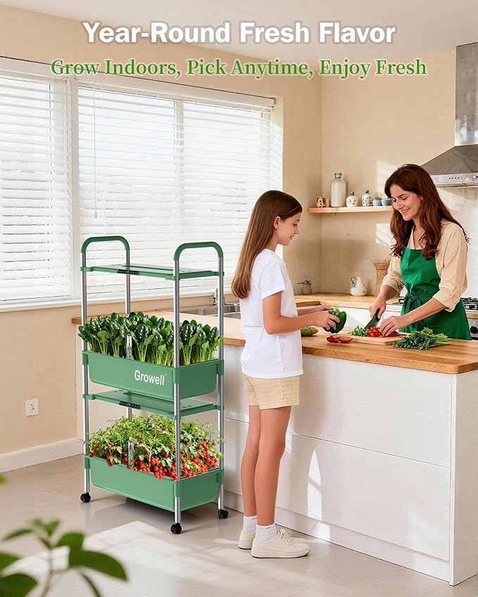 Large Hydroponics Growing System Kit Vertical Indoor Herb Garden Kit with LED Grow Light &amp Independent Water Pump 28L Movable Indoor Planter Perfect Gardening Gifts (2 Tier-54 Pods Green)