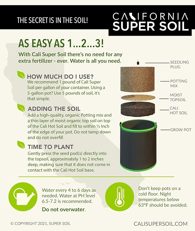California Super Soil Premium 100% Organic Super Soil Kit 18+ Nutrient Blend - Living Soil Technology - Potting and Garden Soil for Indoor Grow Kit - Includes (7X) 6 Lbs Bag of CaliSuperSoil