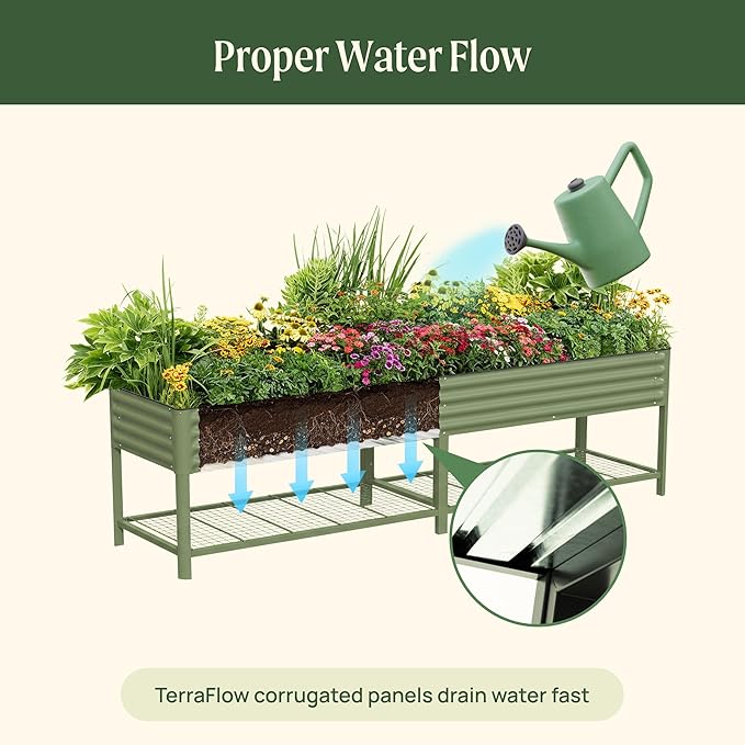 Rolling Elevated Raised Garden Bed - Jumbo Series 2.5' x 10' Outdoor Planters Boxes with Legs &amp Storage Rack for Patio 2000+ Lbs Weight Capacity Raised Beds for Gardening Herbs Flowers Olive G