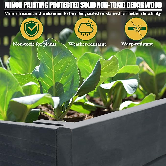 BlueWish Cedar Raised Garden Bed 28.5 H Raised Garden Bed with 837 lbs Capacity Detachable Liner Planter Box for Gardening Vegetable Flower Hub Grey