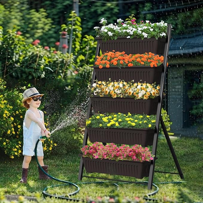TOREVSIOR 5-Tier Vertical Raised Garden Bed Vertical Garden Planter with Water Drainage Elevated Garden Bed for Vegetables Flowers Herbs Indoor Outdoor