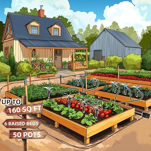 100Ft Drip Irrigation System Kit with Watering Kit Locked Fittings 360 Degree Micro Drip Sprayer Automatic Irrigation Equipment for Small Farm Raised Bed 1/4 Inch 5/16 Inch Irrigation Tubing Hose