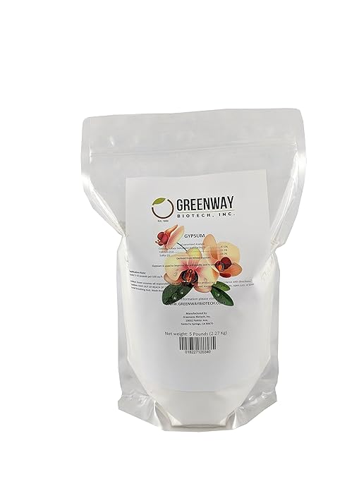 Greenway Biotech Inc. Gypsum Powder Calcium Sulfate to Improves Soil Drainage and Soil Water Relations- 100% Water Soluble Contains 97% Calcium Sulfate Dihydrate22.5% Calcium&amp 18% Sulfur (5 Poun