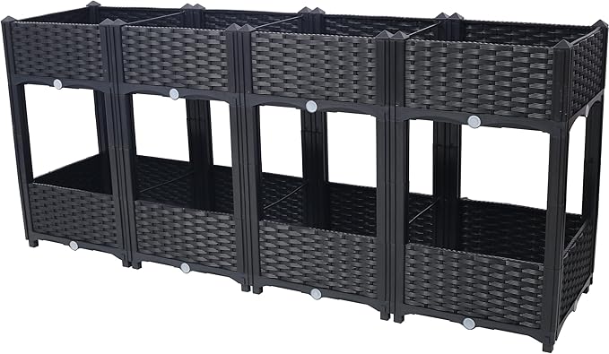 Raised Garden Beds Planter Raised Beds Elevated Planter Garden Box with Drainage Plug Raised Garden Beds for VegetableFlowerHerb Outdoor Standing Planter Beds Gardening Kit63x15.7x27.7Black