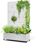 Metal Raised Garden Bed with Trellis 2 in 1 Trellis with Planter Box &amp Privacy Screen for Climbing Plants Vine Outdoor Standing Flower Beds with Drainage Holes47.2L x 16.7W x 70.8H(White-S