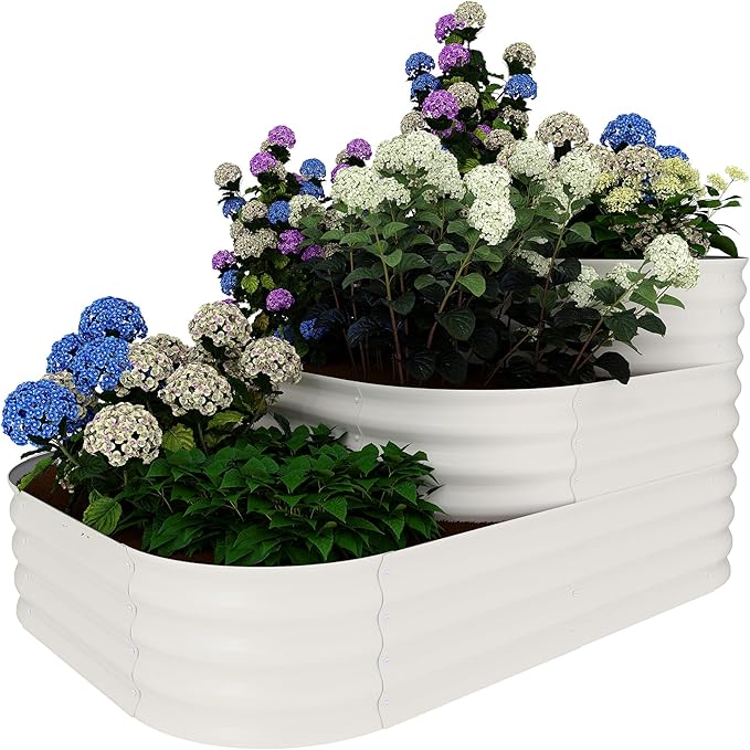 GarveeLife Galvanized Tiered Raised Garden Bed Kit with Open Base – 43x63x31.5 Oval Ground-Connected Planter for Vegetables Herbs &amp Flowers (Modular 3 in-1Design)Beige